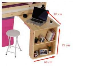 Postel ALZENA s PC stolem, 90x200 cm - borovicové dřevo / růžová č.4