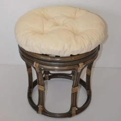 Ratanová taburetka velká hnědá polstr béžový melír