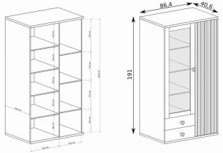 Vitrína na nohách 2D2S BARBUS dub artisan/černá