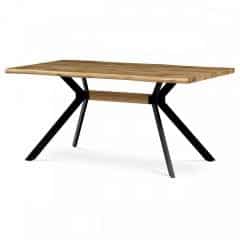 Jídelní stůl, 160x90x76 cm, MDF deska, 3D dekor divoký dub, kov, černý lak HT-863 OAK