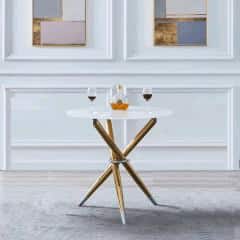 Jídelní stůl/kávový stolek, bílá / gold chrom zlatý, průměr 80 cm, DONIO